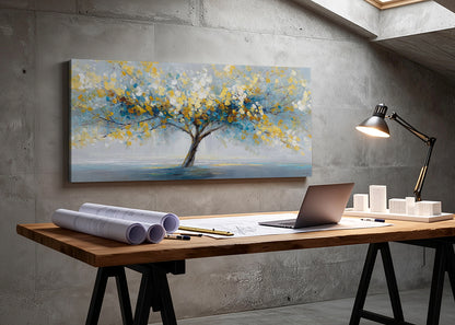 Golden Leaves Tree Canvas Wall Art – Modern Abstract Nature Landscape – Single & 3 Panel Canvas – AI PRINT LAB