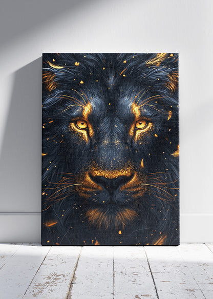 Golden Lion Dark Portrait Canvas & Poster Print – AI PRINT LAB