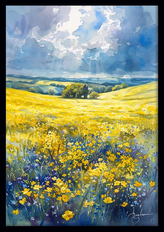 Golden Meadow Landscape – Bright Summer Field Poster & Canvas Art – T770 – AiPrintLab