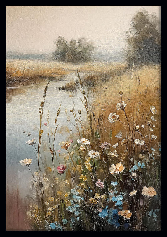 Golden Meadow & Riverbank Wildflowers Canvas Print & Poster – T602 – AiPrintLab