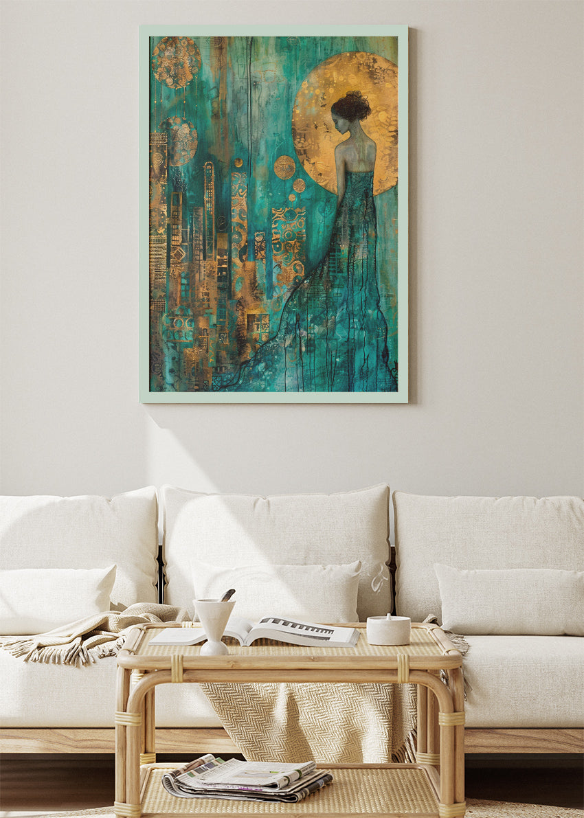 Golden Moon City Muse Canvas & Poster Print – AI PRINT LAB