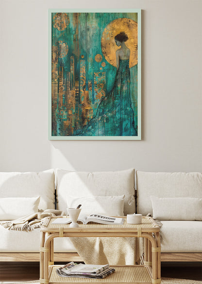 Golden Moon City Muse Canvas & Poster Print – AI PRINT LAB