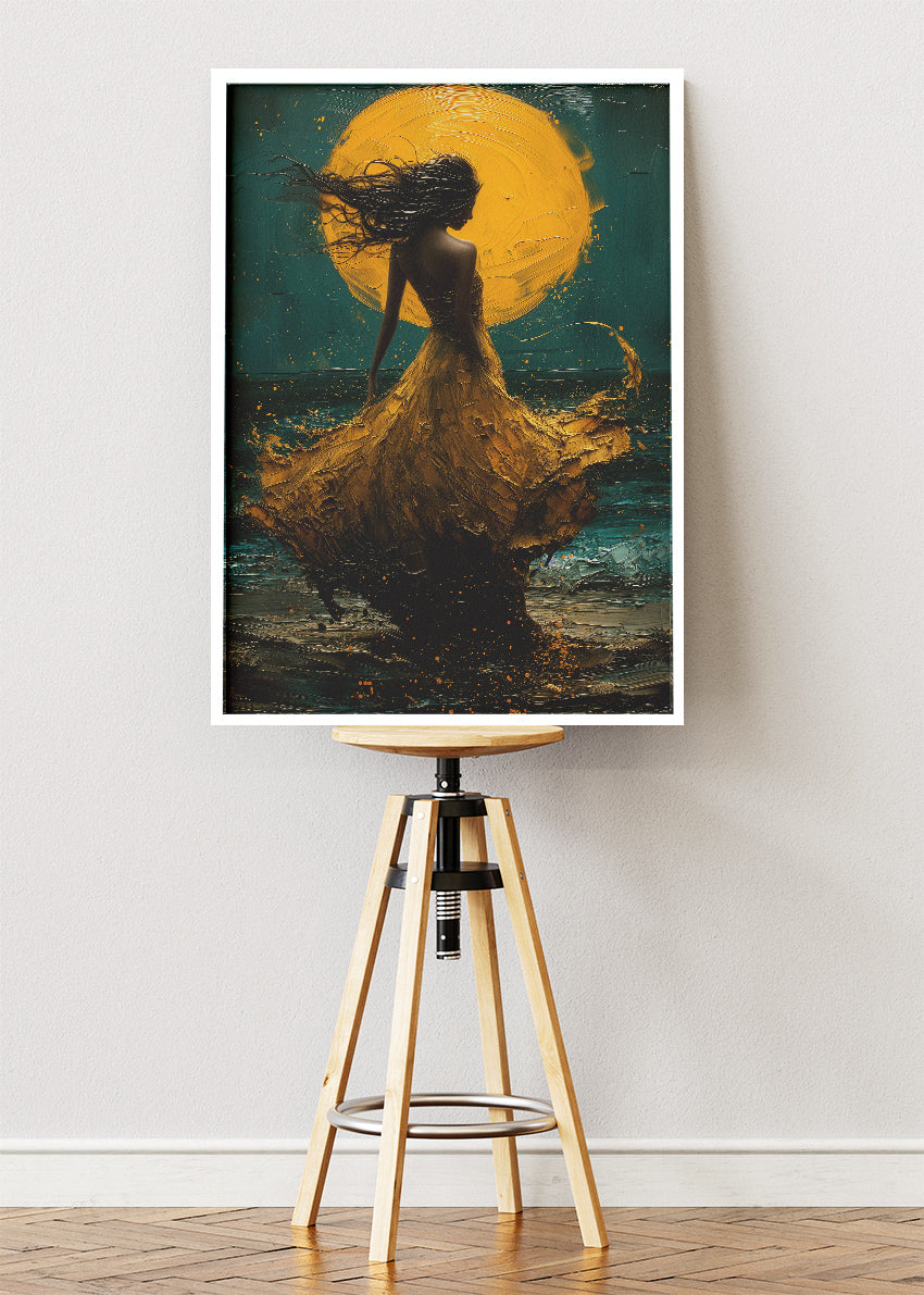 Golden Moon Ocean Silhouette Canvas & Poster Print – AI PRINT LAB