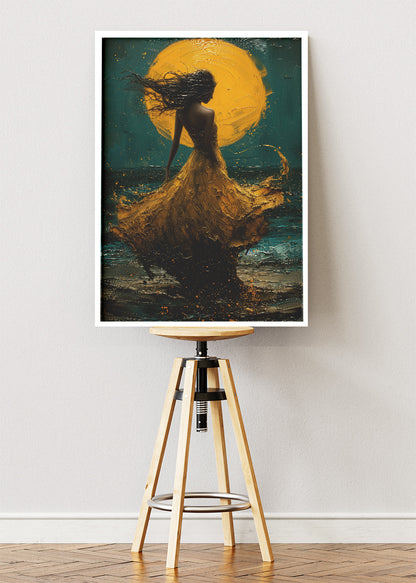 Golden Moon Ocean Silhouette Canvas & Poster Print – AI PRINT LAB