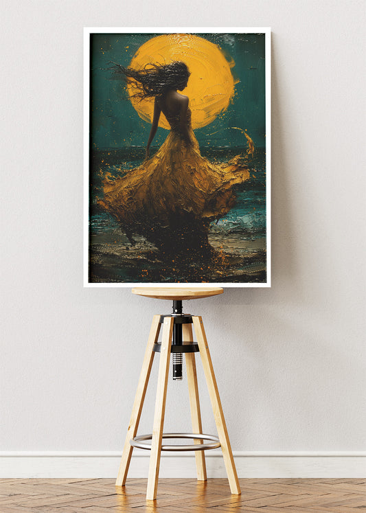Golden Moon Ocean Silhouette Canvas & Poster Print – AI PRINT LAB
