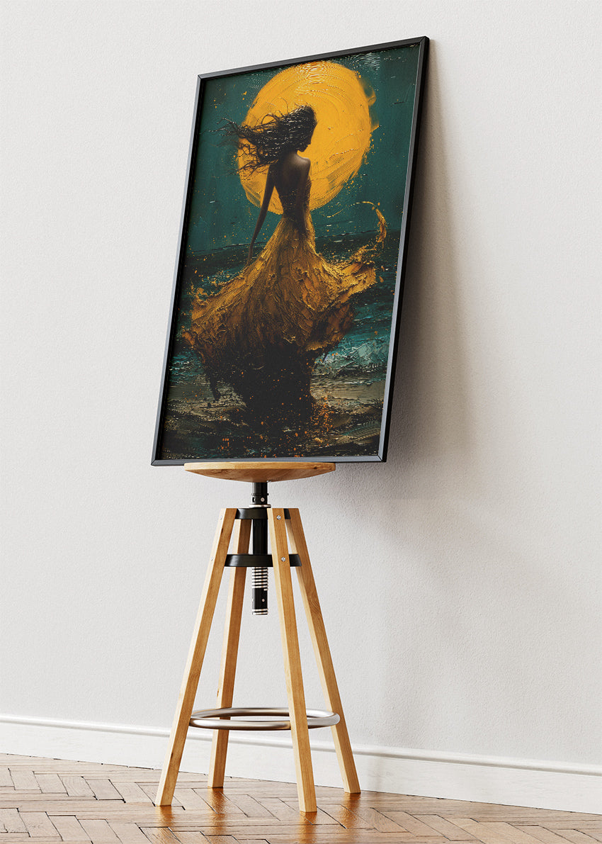 Golden Moon Ocean Silhouette Canvas & Poster Print – AI PRINT LAB