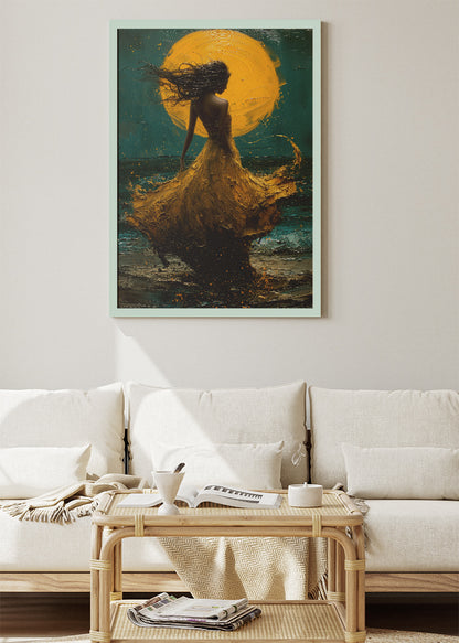 Golden Moon Ocean Silhouette Canvas & Poster Print – AI PRINT LAB