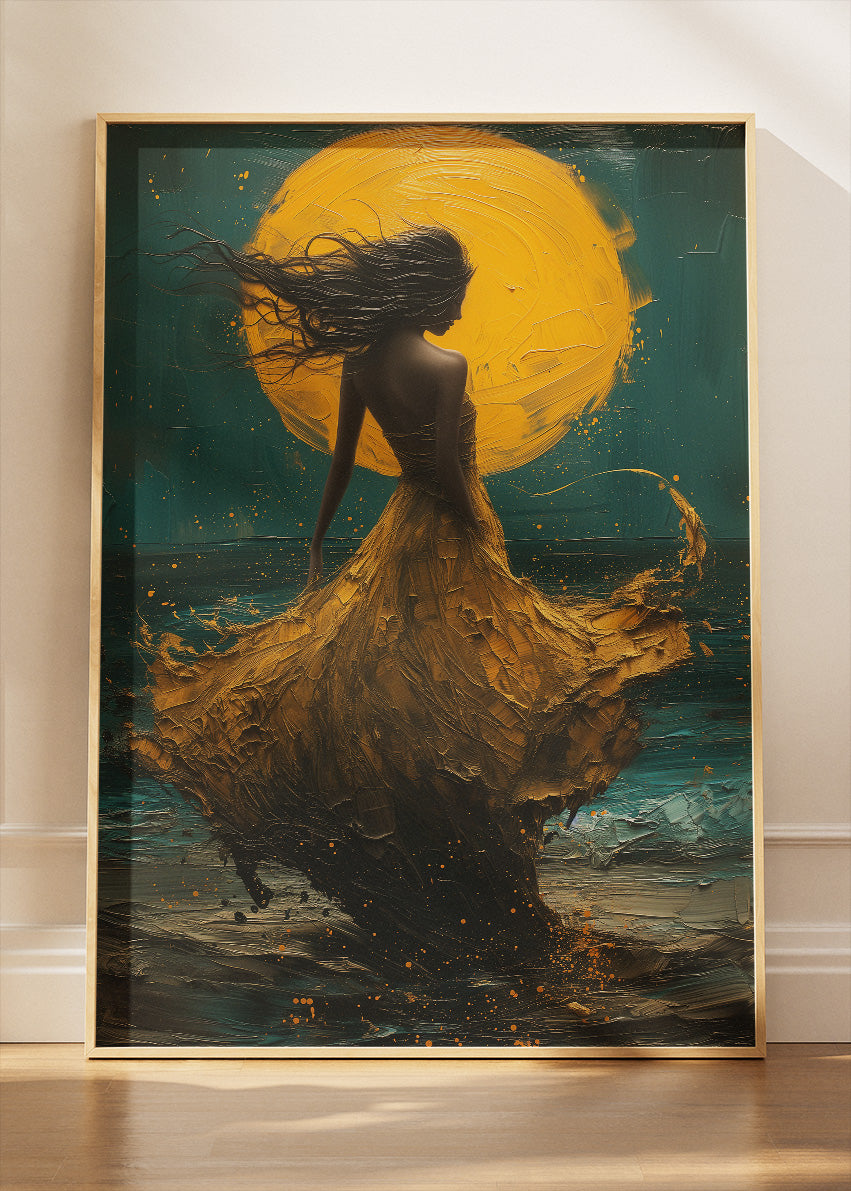 Golden Moon Ocean Silhouette Canvas & Poster Print – AI PRINT LAB