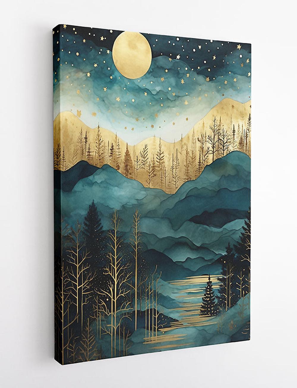Golden Moonlit Forest Landscape Art Print & Canvas – T742 – AiPrintLab