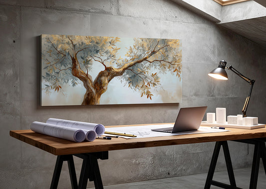 Golden Olive Tree Canvas Wall Art – Elegant Neutral Botanical Painting – Single & 3 Panel Canvas – AI PRINT LAB