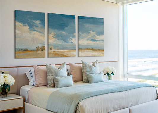 Golden Plains Blue Sky Landscape Canvas Wall Art – Single & 3 Panel Canvas – AI PRINT LAB