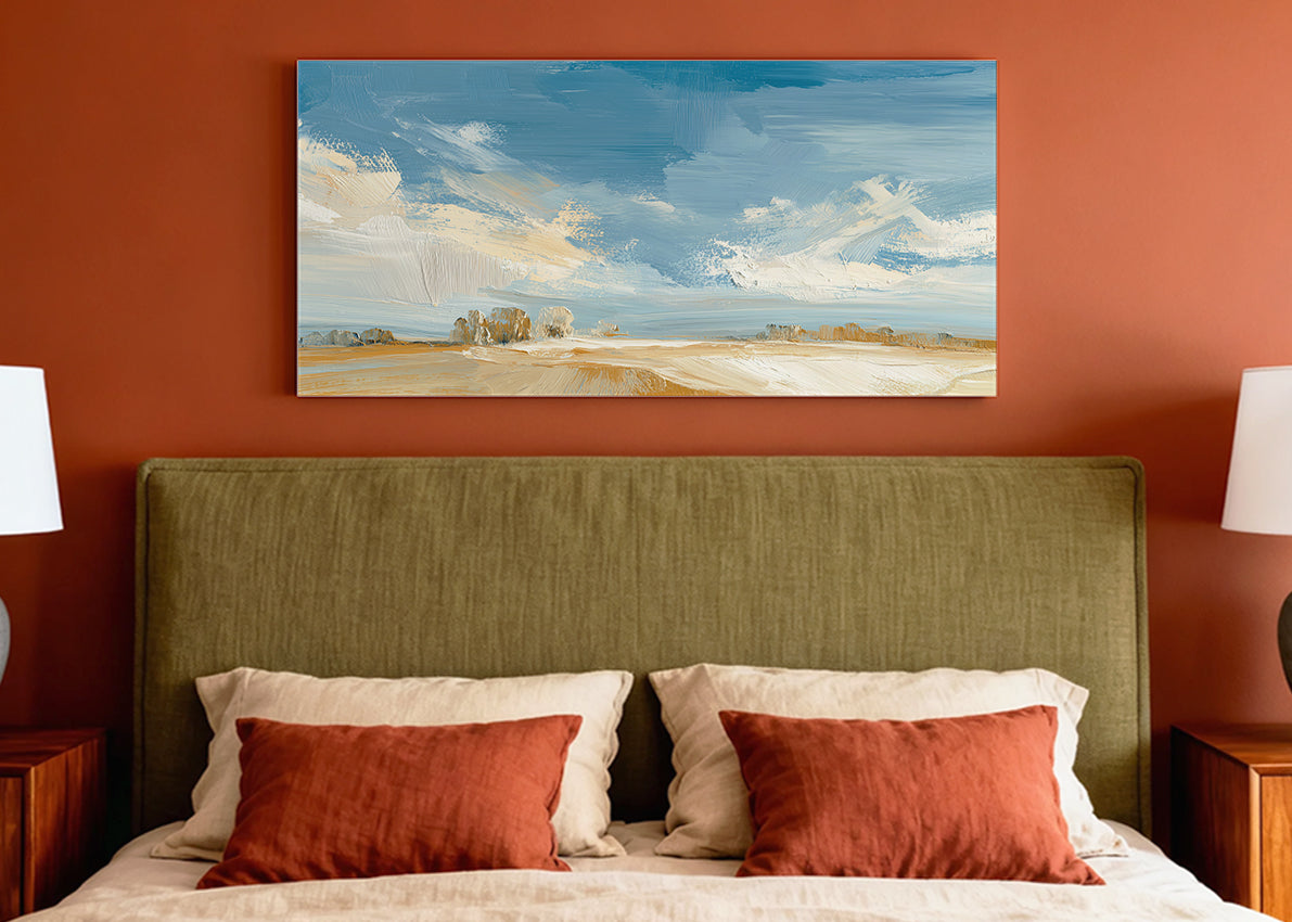 Golden Plains Blue Sky Landscape Canvas Wall Art – Single & 3 Panel Canvas – AI PRINT LAB