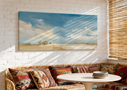 Golden Plains Blue Sky Landscape Canvas Wall Art – Single & 3 Panel Canvas – AI PRINT LAB