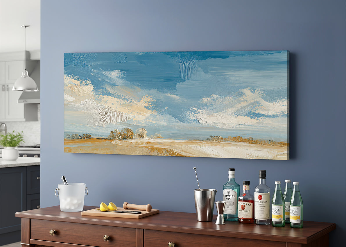 Golden Plains Blue Sky Landscape Canvas Wall Art – Single & 3 Panel Canvas – AI PRINT LAB