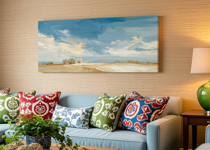 Golden Plains Blue Sky Landscape Canvas Wall Art – Single & 3 Panel Canvas – AI PRINT LAB