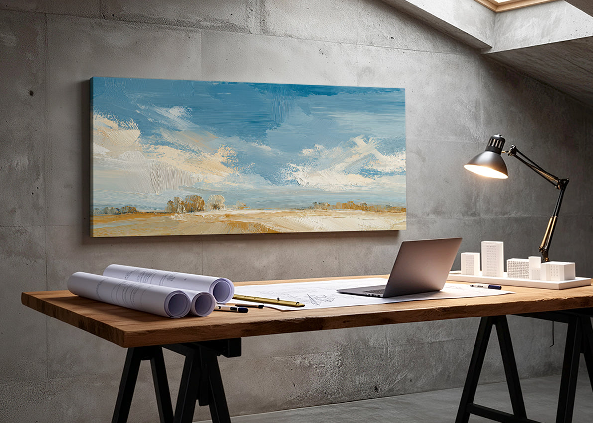 Golden Plains Blue Sky Landscape Canvas Wall Art – Single & 3 Panel Canvas – AI PRINT LAB