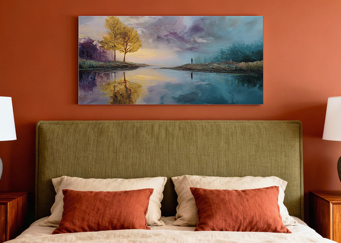 Golden Reflection Lake Landscape Canvas Wall Art – Single & 3 Panel Canvas – AI PRINT LAB