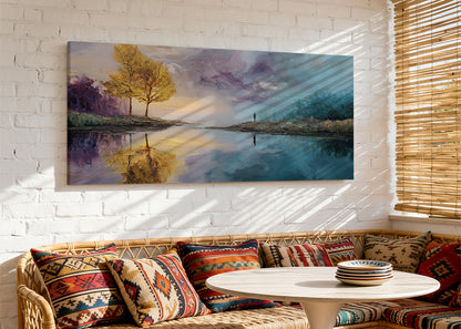 Golden Reflection Lake Landscape Canvas Wall Art – Single & 3 Panel Canvas – AI PRINT LAB