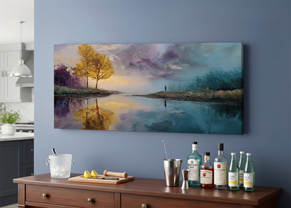 Golden Reflection Lake Landscape Canvas Wall Art – Single & 3 Panel Canvas – AI PRINT LAB