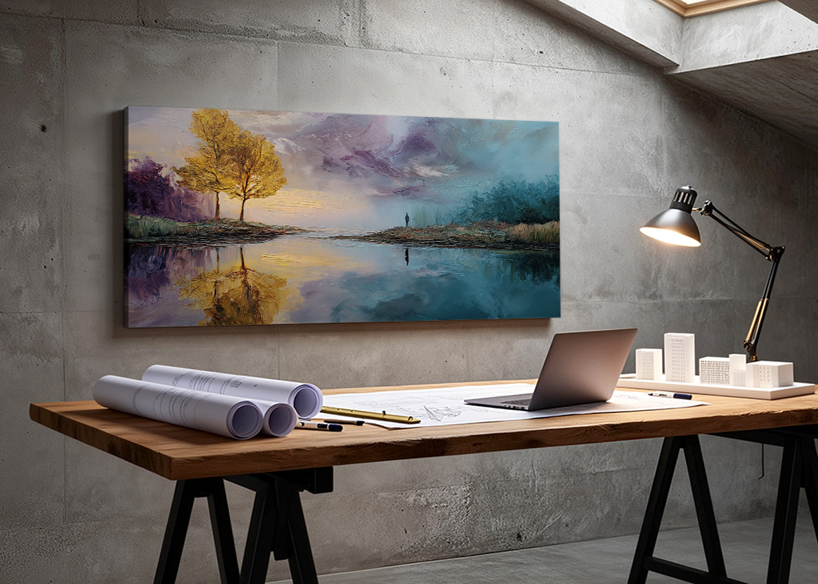 Golden Reflection Lake Landscape Canvas Wall Art – Single & 3 Panel Canvas – AI PRINT LAB