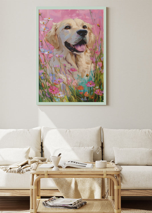Golden Retriever Canvas Print & Poster – Floral Dog Wall Art