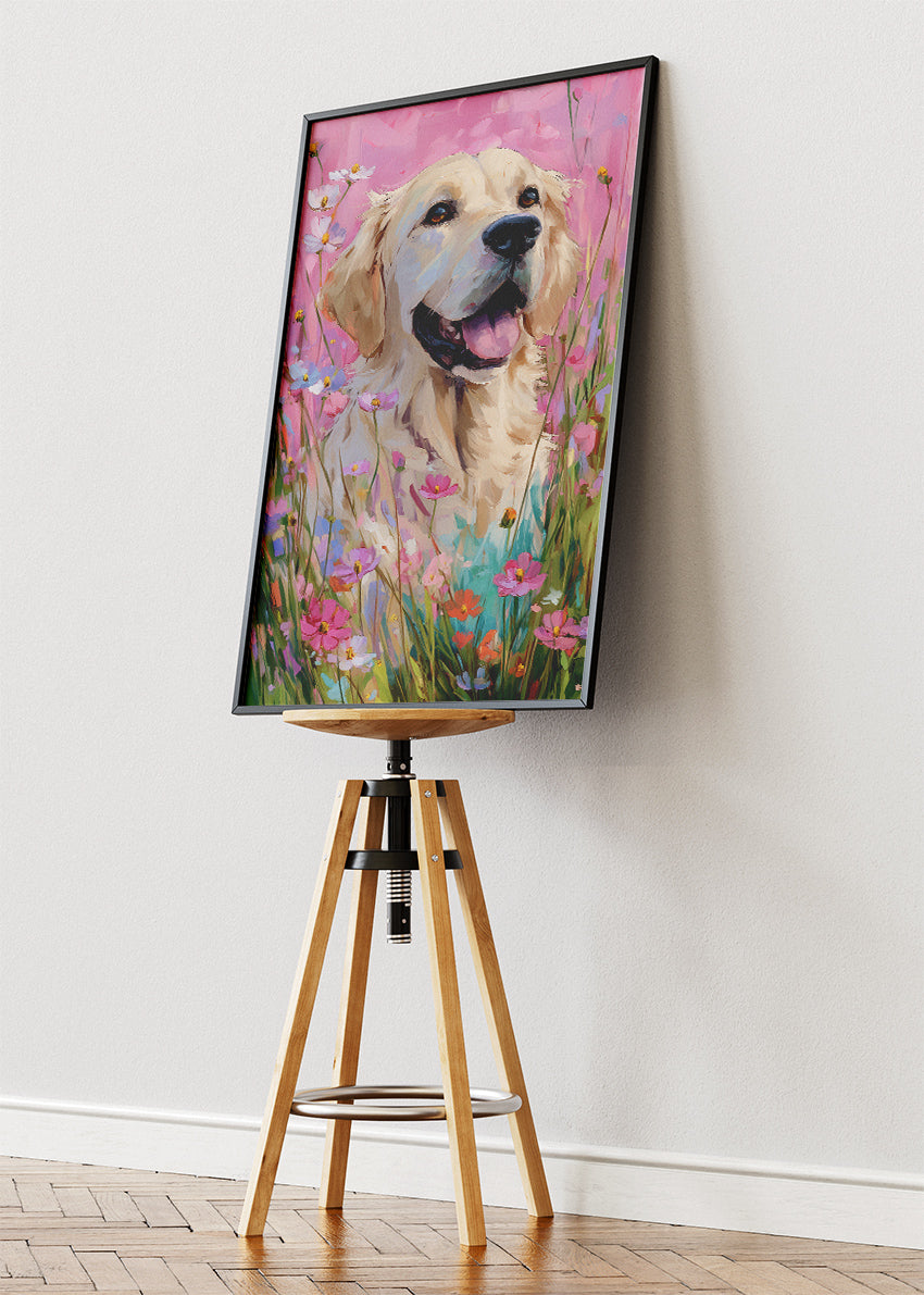 Golden Retriever Canvas Print & Poster – Floral Dog Wall Art