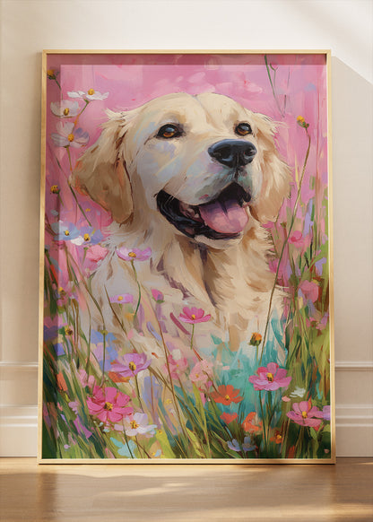 Golden Retriever Canvas Print & Poster – Floral Dog Wall Art