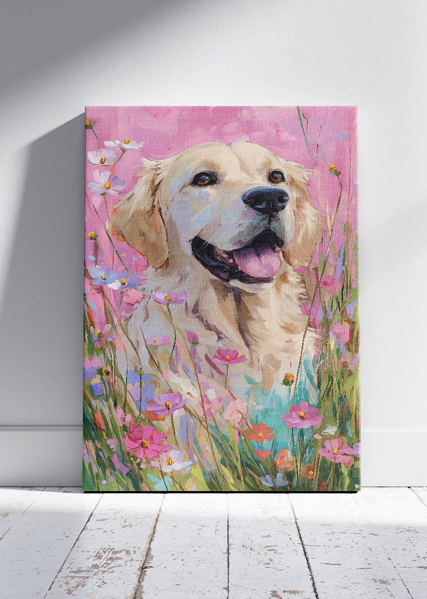 Golden Retriever Canvas Print & Poster – Floral Dog Wall Art
