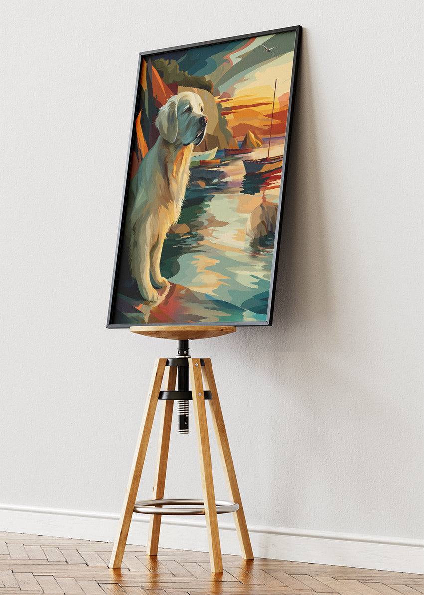Golden Retriever Sunset Canvas Print & Poster – Coastal Dog Wall Art