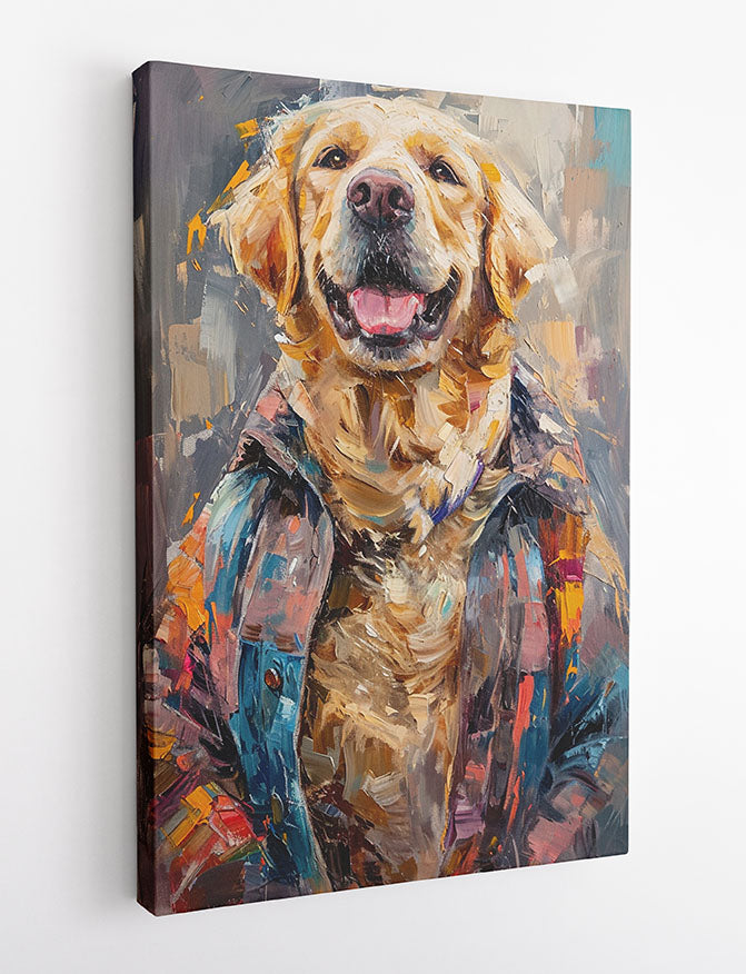 Golden Retriever in Flannel – Happy Dog Canvas & Poster Wall Art – T1070 – AiPrintLab
