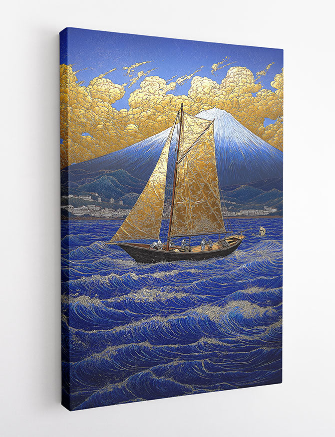 Golden Sail Before Mount Fuji – Japanese Landscape Canvas & Poster Print – T1432 –