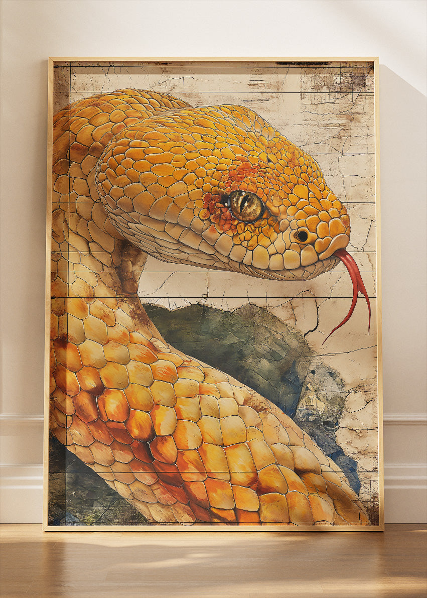 Golden Snake Wall Art Print & Canvas – Striking Reptile Nature Artwork