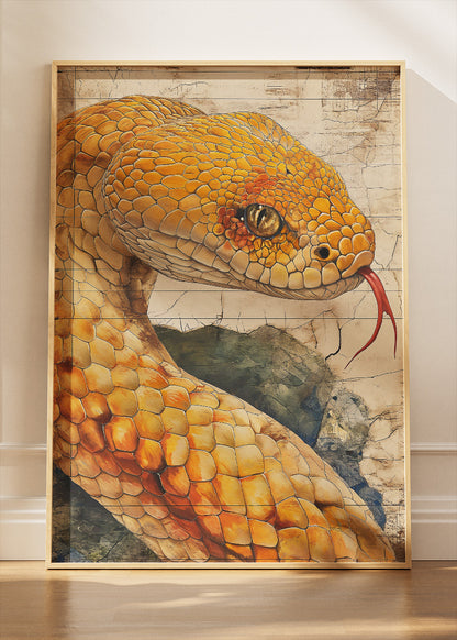 Golden Snake Wall Art Print & Canvas – Striking Reptile Nature Artwork
