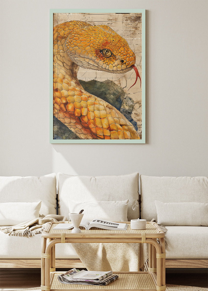 Golden Snake Wall Art Print & Canvas – Striking Reptile Nature Artwork