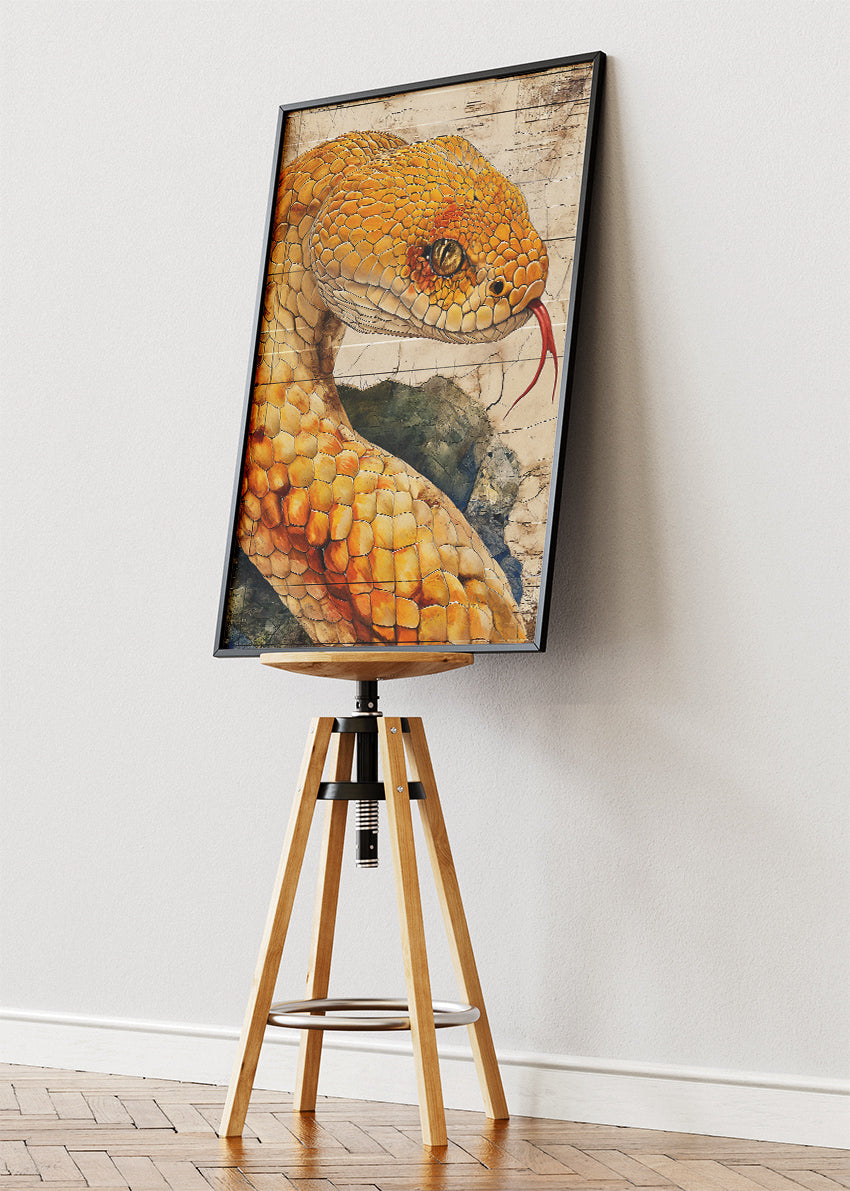 Golden Snake Wall Art Print & Canvas – Striking Reptile Nature Artwork