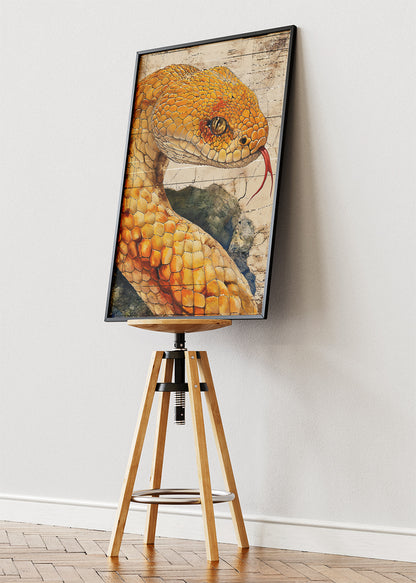 Golden Snake Wall Art Print & Canvas – Striking Reptile Nature Artwork