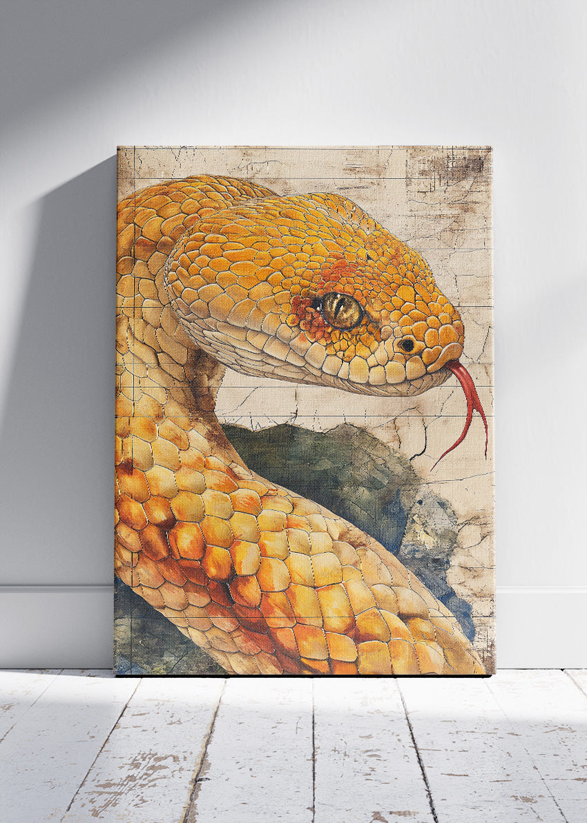 Golden Snake Wall Art Print & Canvas – Striking Reptile Nature Artwork