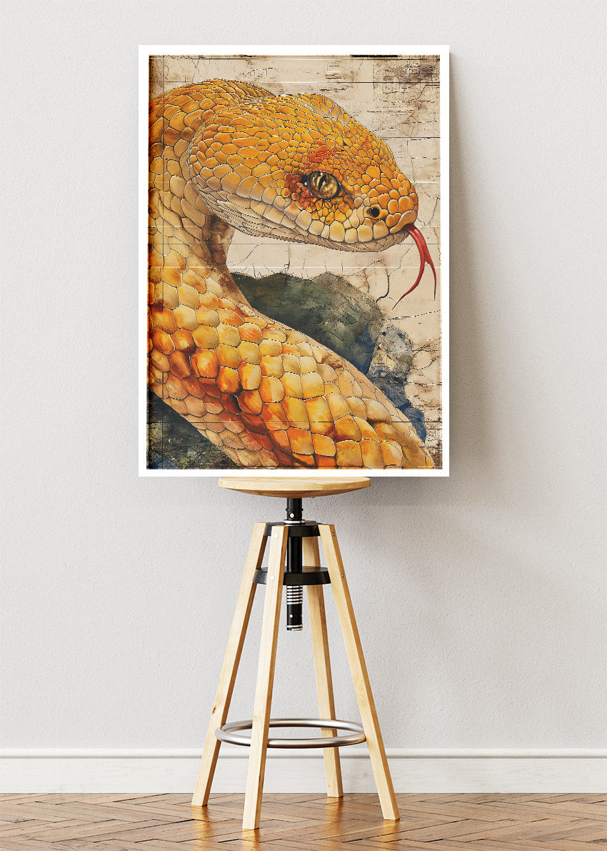 Golden Snake Wall Art Print & Canvas – Striking Reptile Nature Artwork