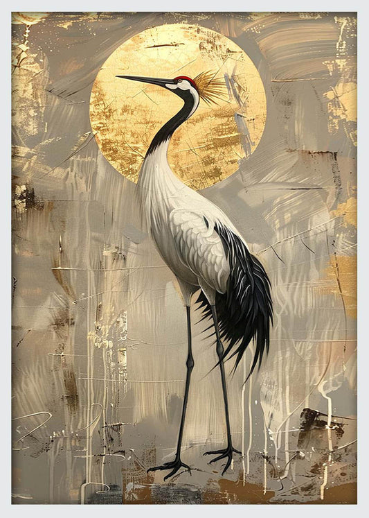 Golden Sun Crane – Elegant Japanese Bird Canvas Art & Poster Print – T1177 – AiPrintLab