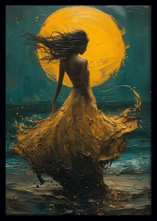 Golden Sun Woman – Abstract Sunset Canvas Art Print – T938 – AiPrintLab