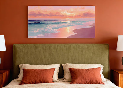Golden Sunset Beach Waves Canvas Wall Art – Single & 3 Panel Canvas – AI PRINT LAB