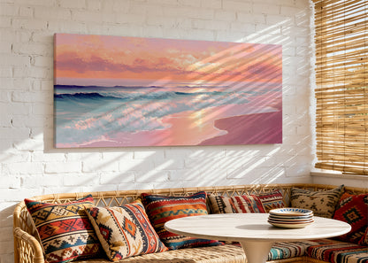 Golden Sunset Beach Waves Canvas Wall Art – Single & 3 Panel Canvas – AI PRINT LAB