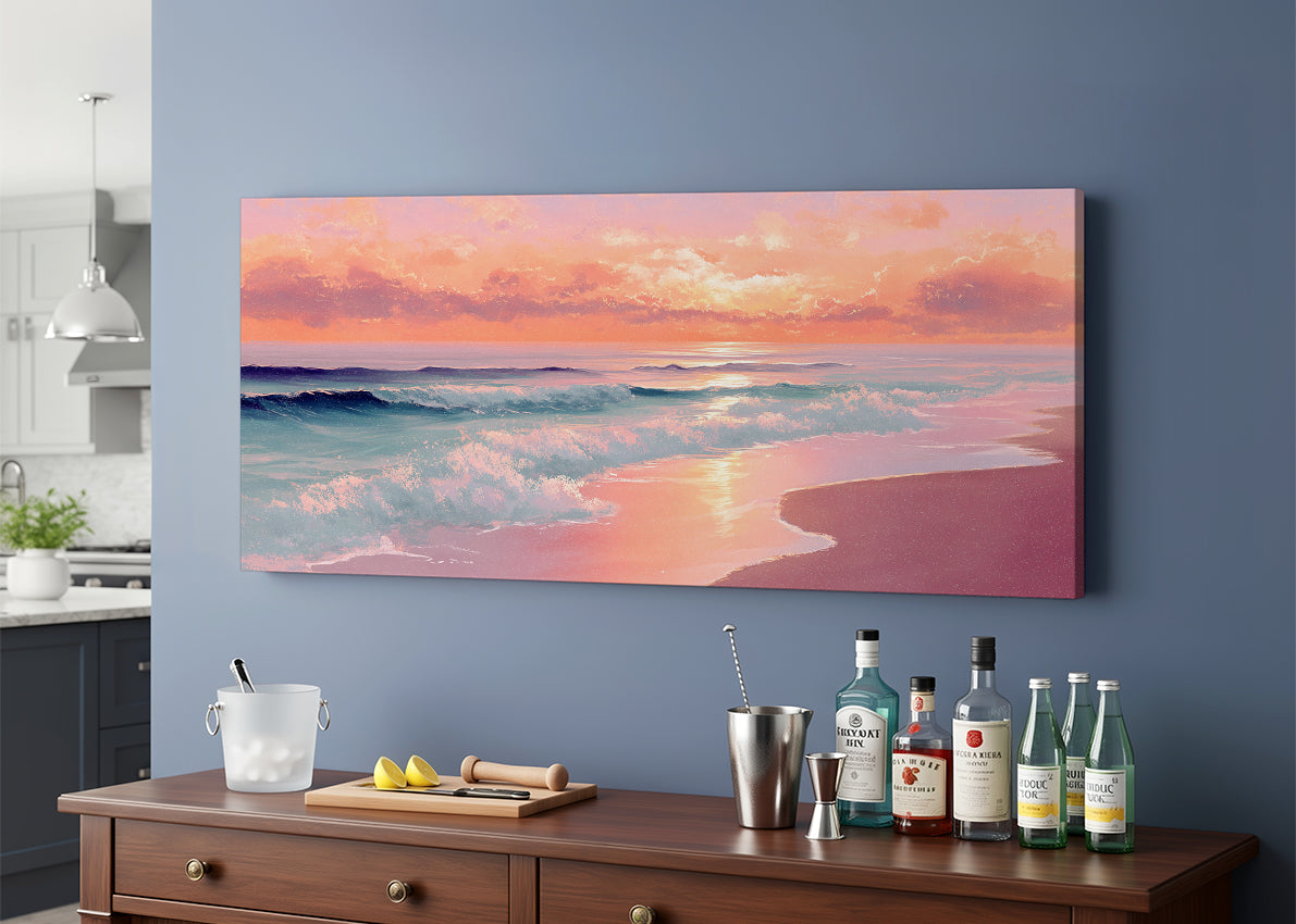 Golden Sunset Beach Waves Canvas Wall Art – Single & 3 Panel Canvas – AI PRINT LAB
