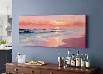 Golden Sunset Beach Waves Canvas Wall Art – Single & 3 Panel Canvas – AI PRINT LAB