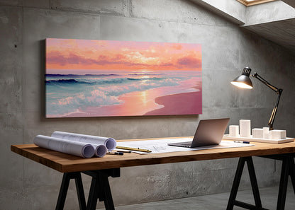 Golden Sunset Beach Waves Canvas Wall Art – Single & 3 Panel Canvas – AI PRINT LAB