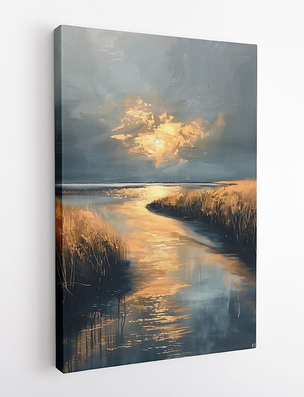Golden Sunset River Landscape Canvas Art & Poster – T764 – AiPrintLab