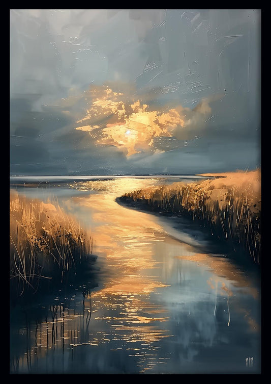 Golden Sunset River Landscape Canvas Art & Poster – T764 – AiPrintLab