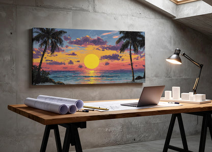 Golden Tropical Sunset Canvas Wall Art – Single & 3 Panel Split – AI PRINT LAB