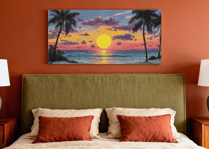 Golden Tropical Sunset Canvas Wall Art – Single & 3 Panel Split – AI PRINT LAB