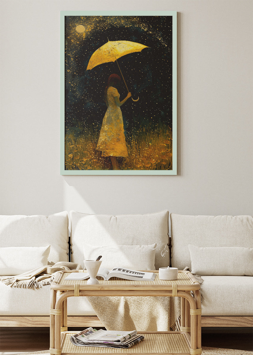 Golden Umbrella Night Dream Canvas & Poster Print – AI PRINT LAB